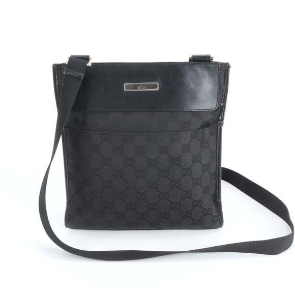 Gucci GG Canvas 27639 Leather Shoulder Bag/Messenger Bag Black Men's